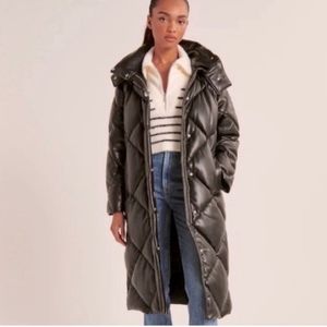 Abercrombie Ultra Long Vegan Leather Quilter Puffer Jacket